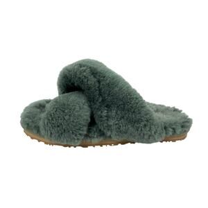 Mou Women's Green Sheepskin Fur Open Toe Crossover Lounge Slide Slipper Sz 7.5